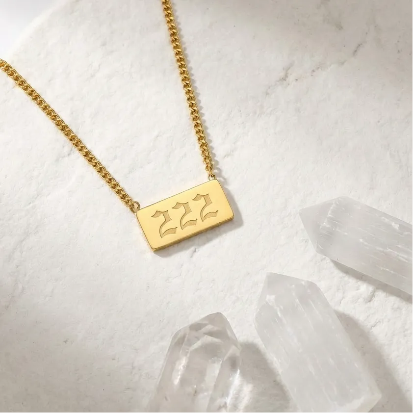 222 angel number pendant necklace in gold — partnership and divine timing jewelry