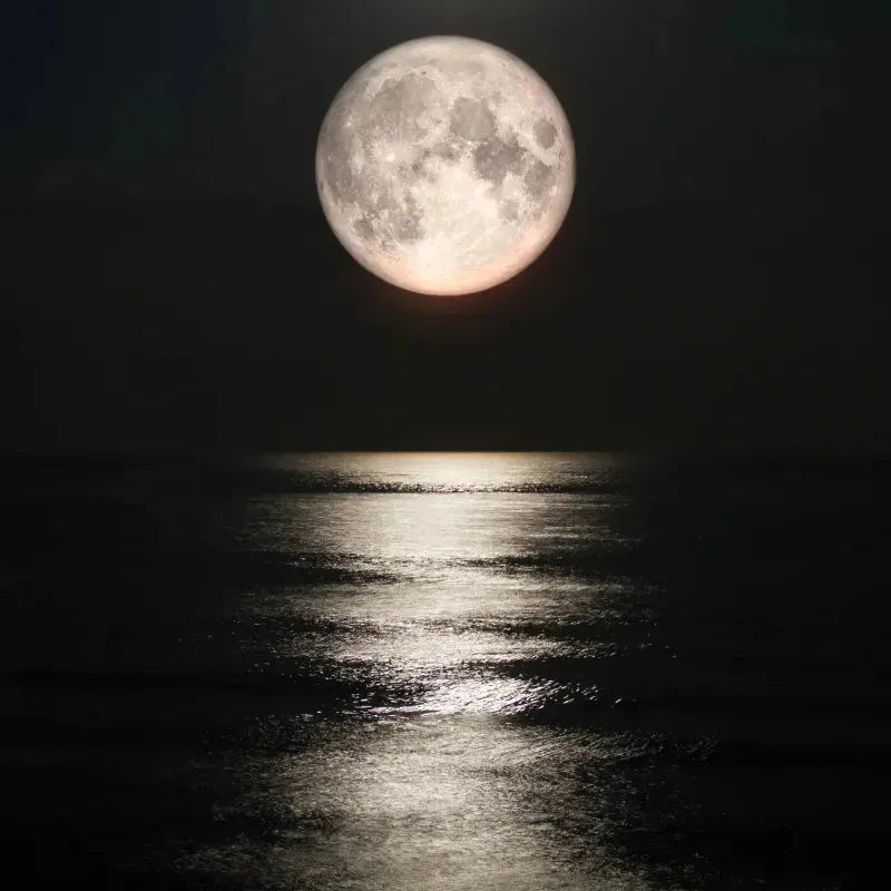 full moon on dark night over water
