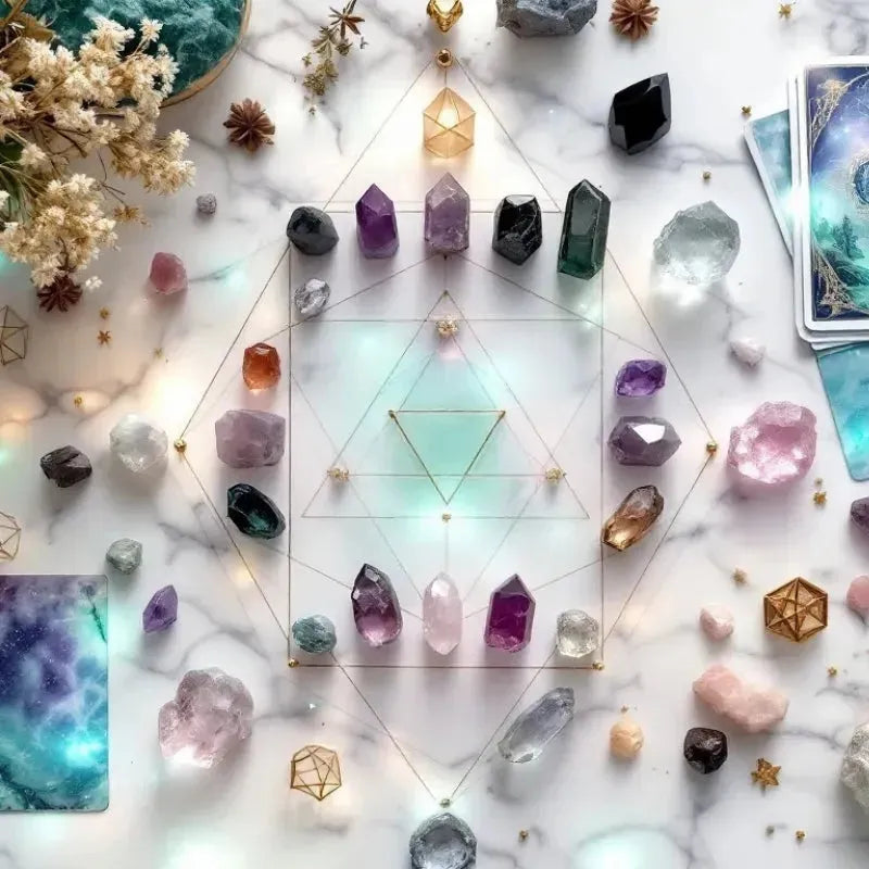Crystal grid laid out for a new year intention ritual