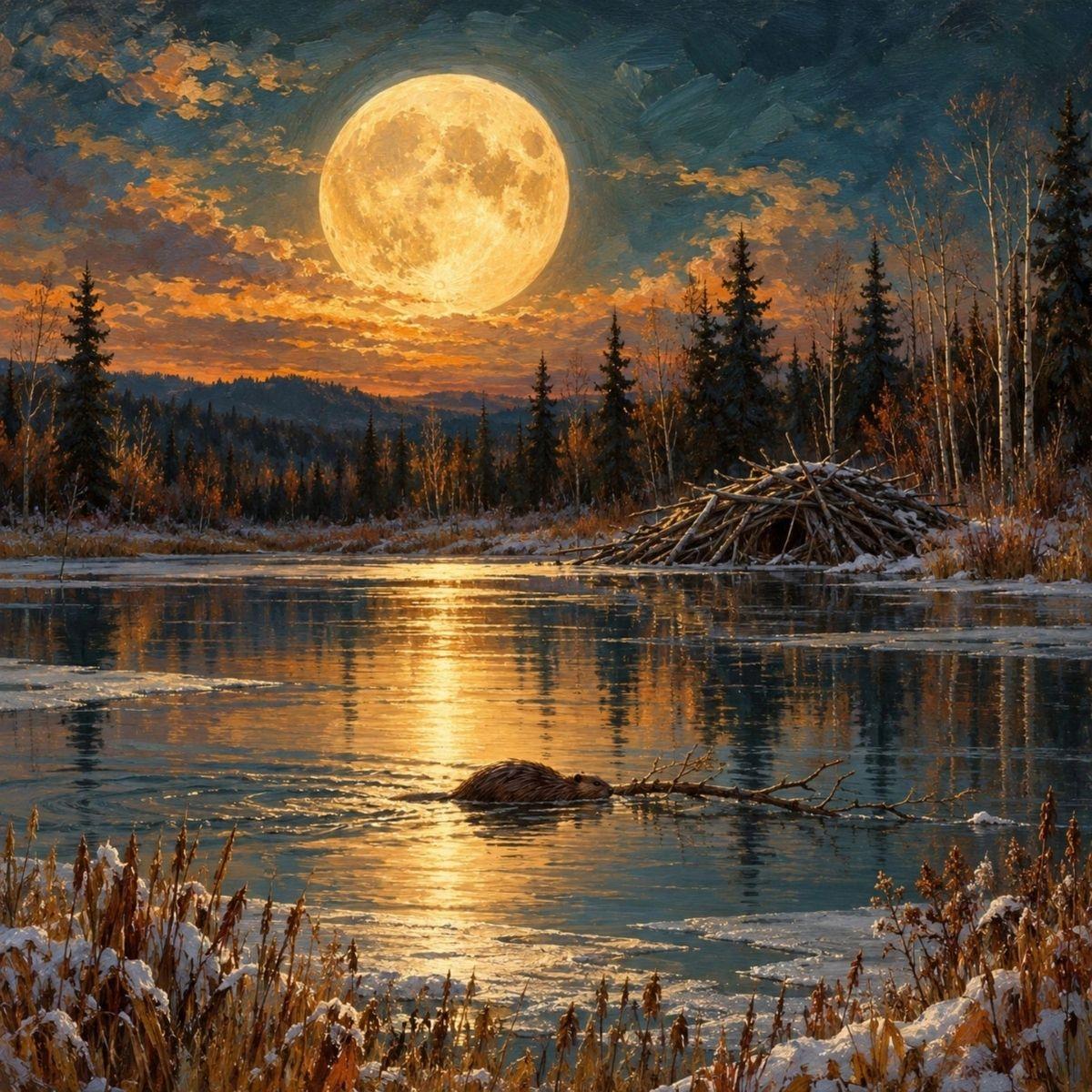Beaver Moon — oil painting of the November full moon, meaning and ritual for the last full moon of autumn