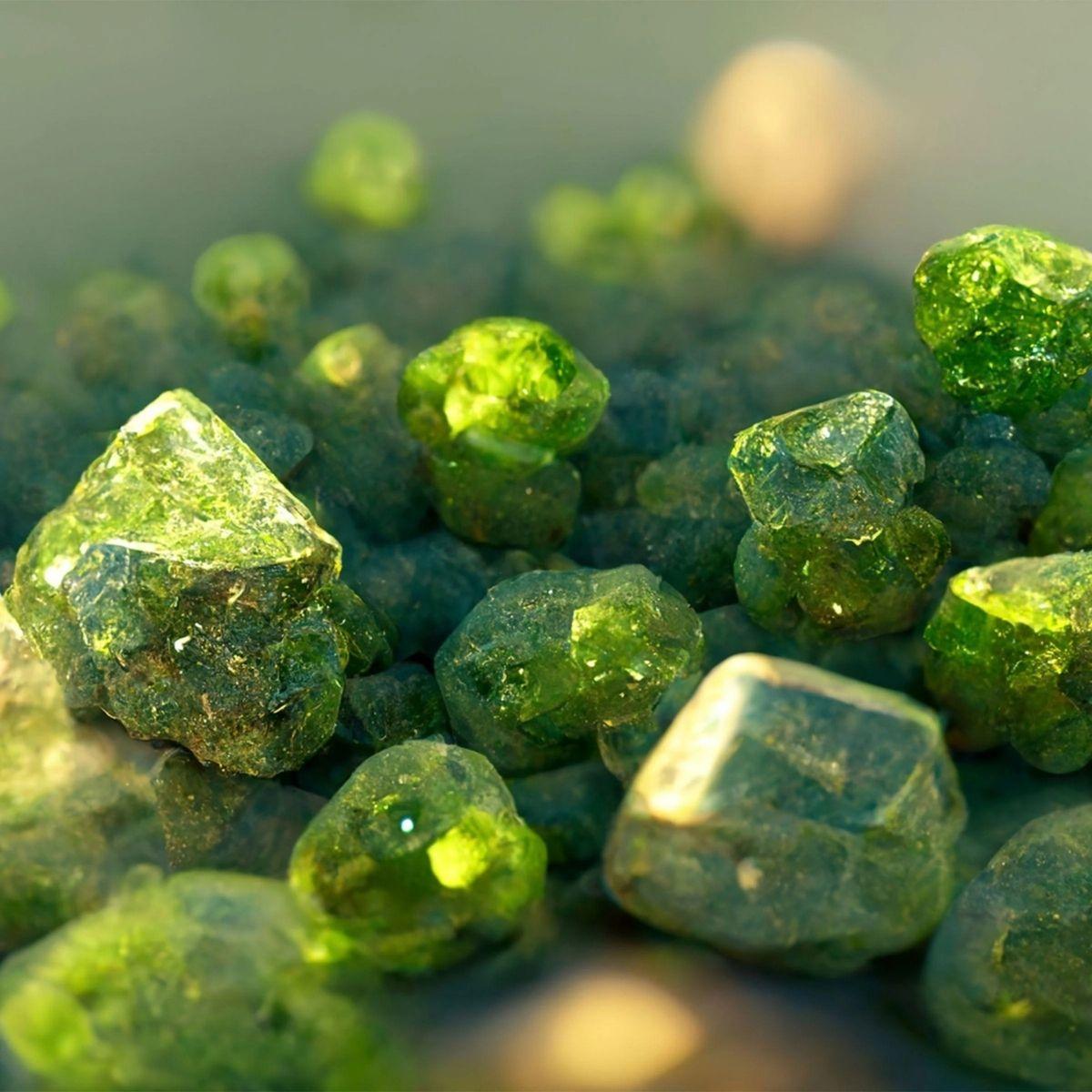 Lime-green peridot stones — the August birthstone