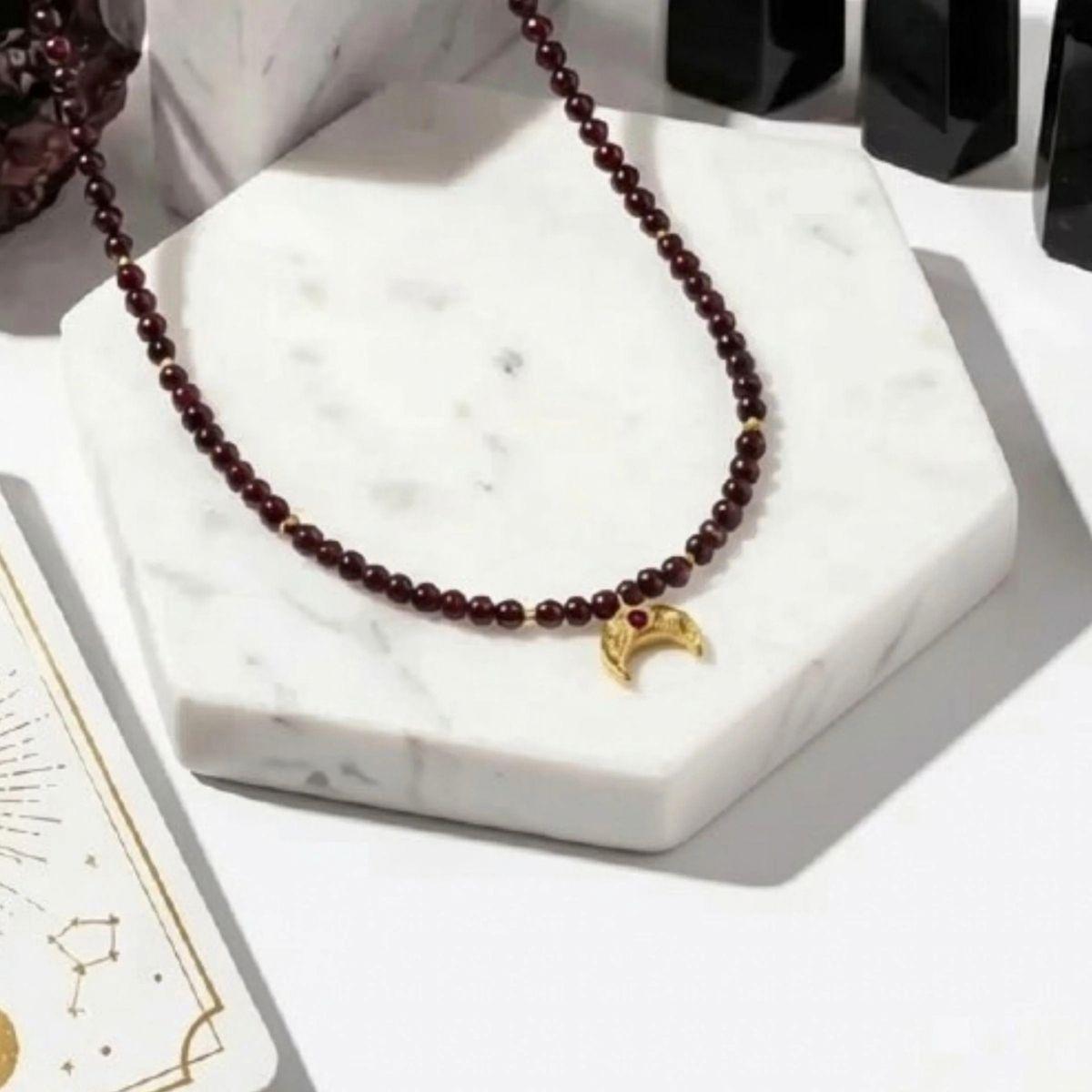 Garnet Moon Necklace — January birthstone jewelry, handmade in Calgary by Andrea