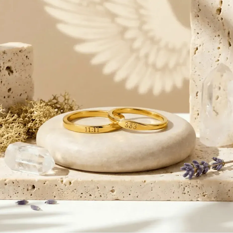 Angel number jewelry, 1111 and 333 gold rings for intention and daily reminder