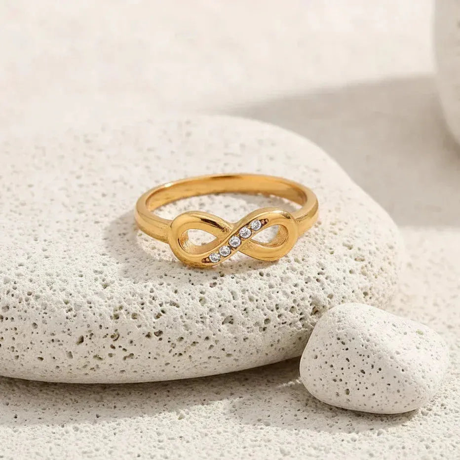 Gold infinity eternity band — spiritual symbol jewelry for endless love and eternal connection
