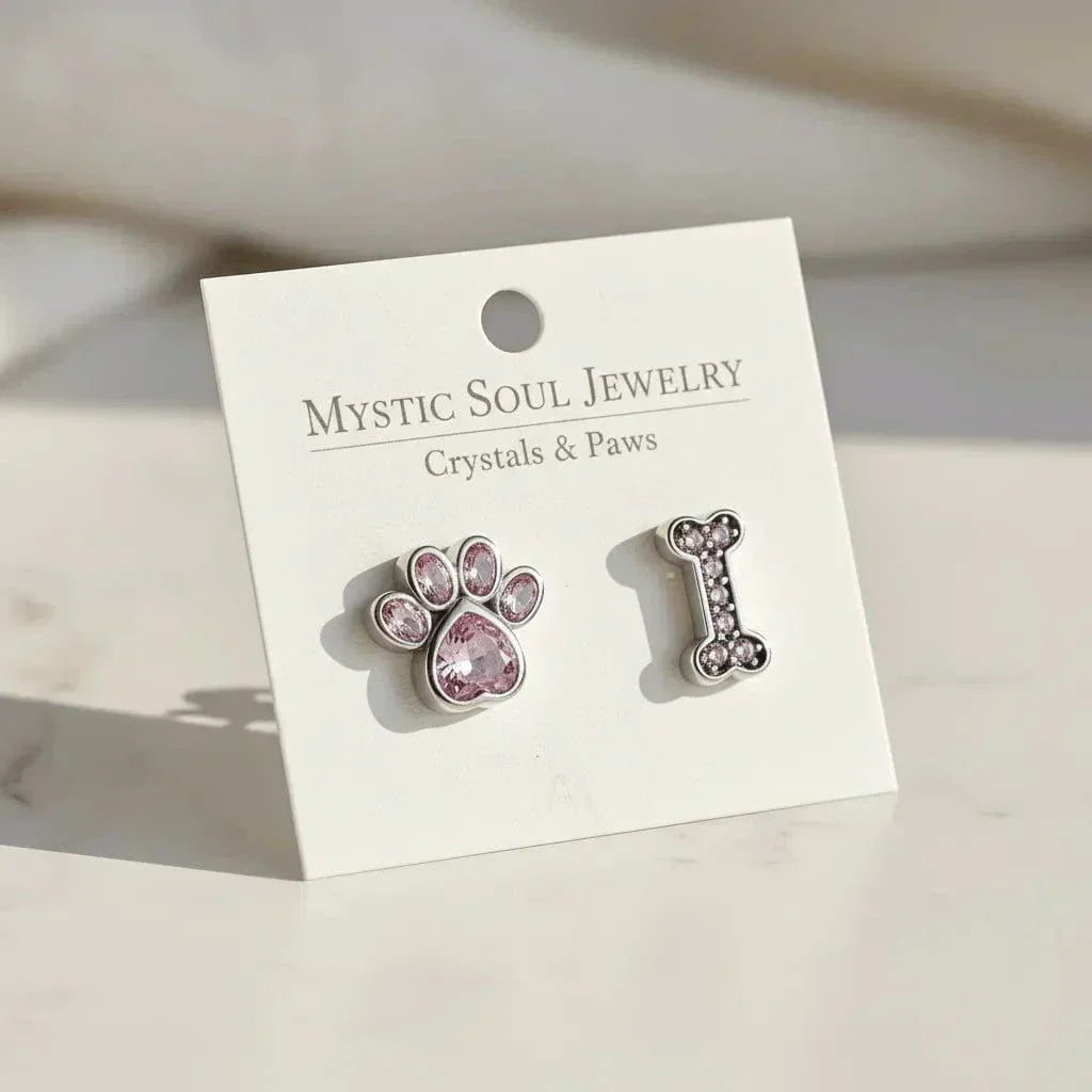 BLOG crystals and paws stud earrings bone and paw