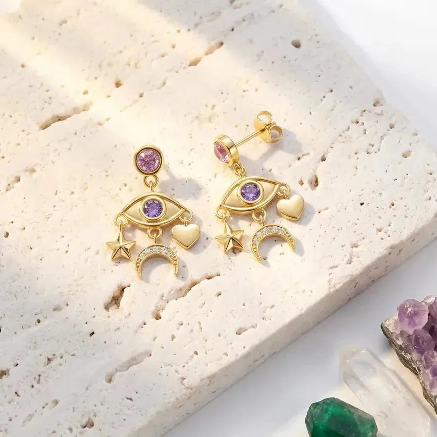 Third eye moon dangle earrings — intuition and inner vision jewelry
