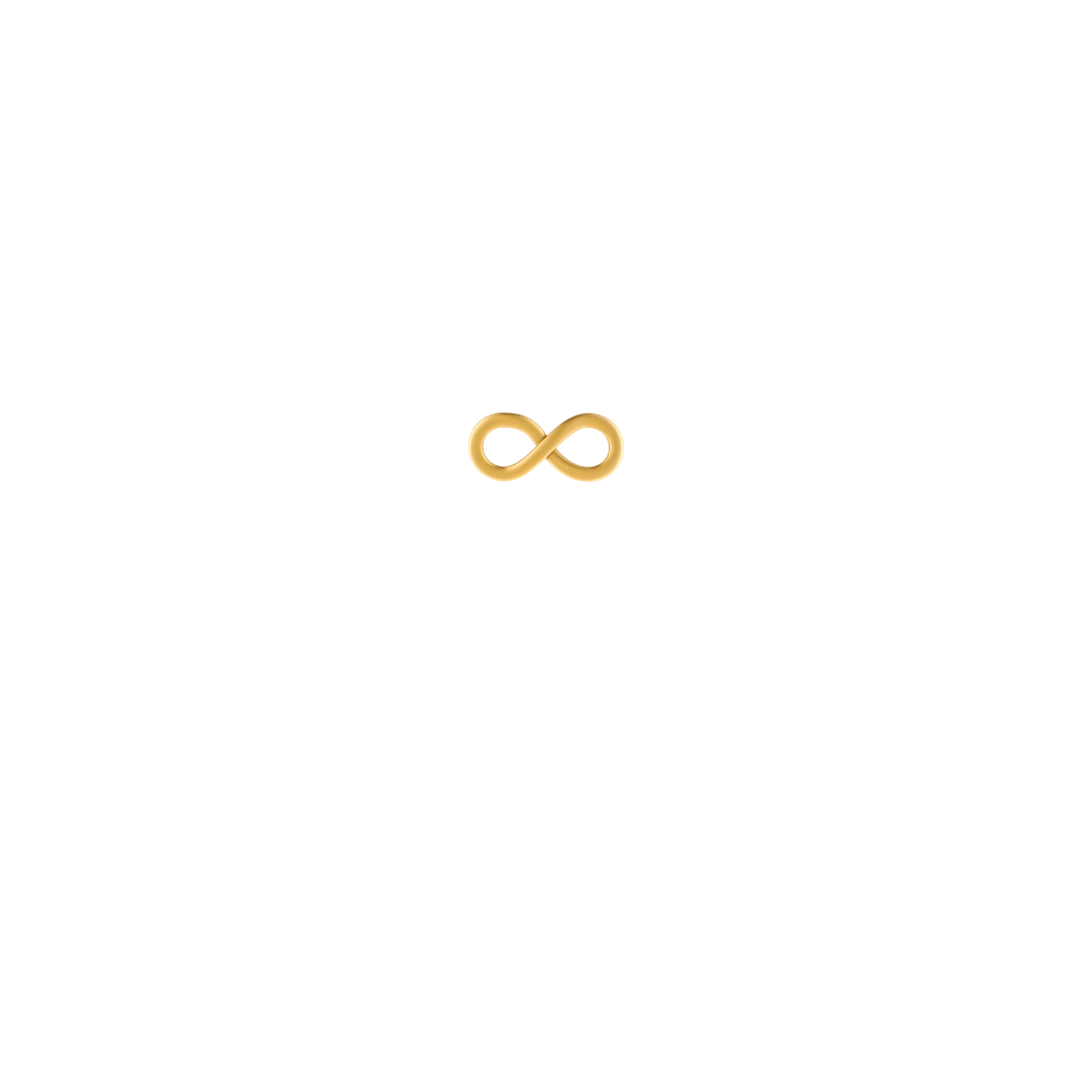 Gold infinity symbol on a white background
