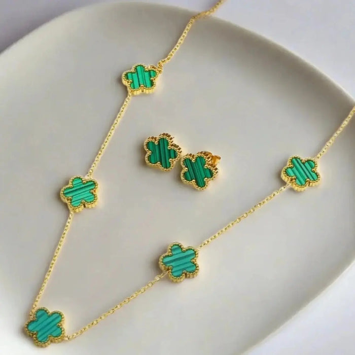Chic Malachite Green Clover Leaf Jewelry Set for Spiritual Elegance - Mystic Soul Jewelry