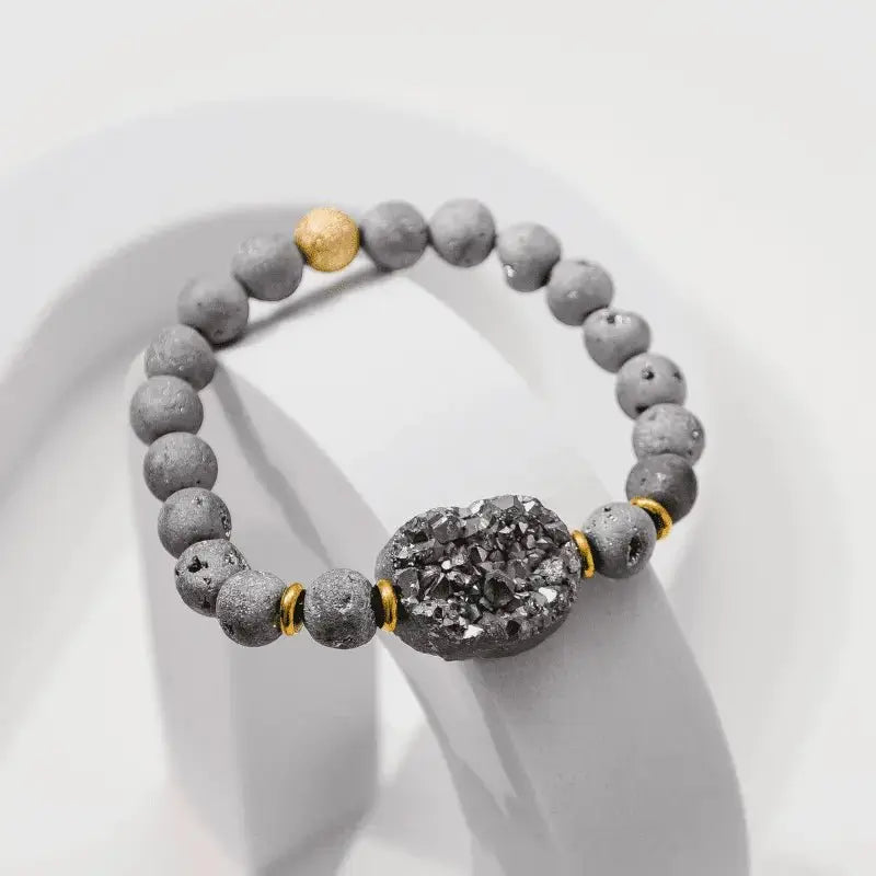 Druzy Grey RAW Crystal Stretch Bracelet - Mystic Soul Jewelry