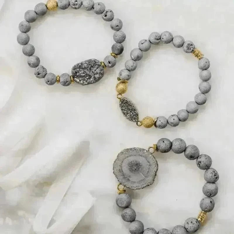 Starburst: Druzy Grey Stretch Bracelet - Mystic Soul Jewelry