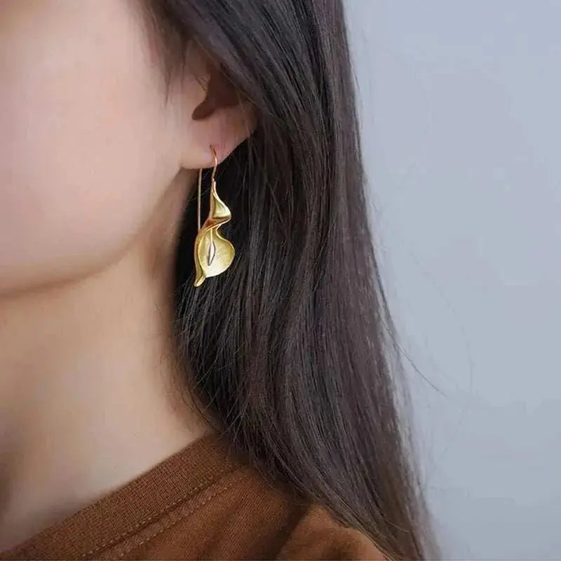 Elegant Calla Lily Flower Earrings - Gold Plated Sterling Silver - Mystic Soul Jewelry