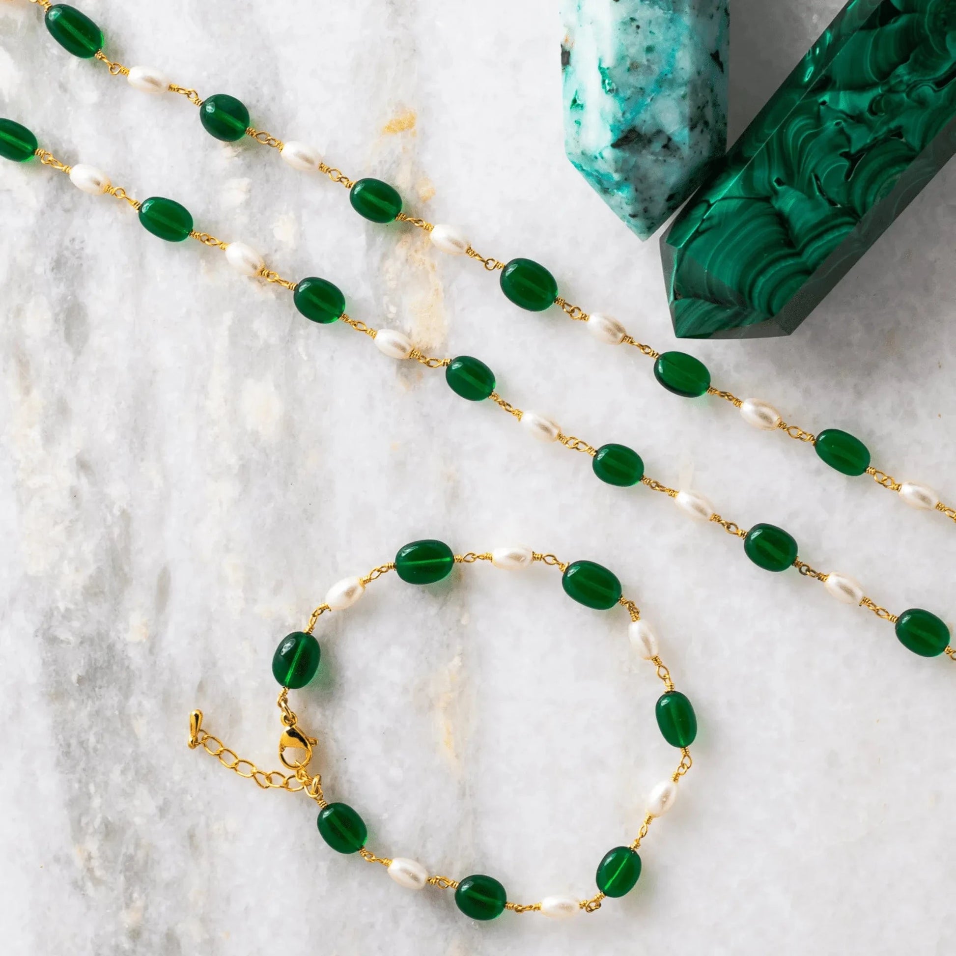 emerald pearl necklace bracelet set
