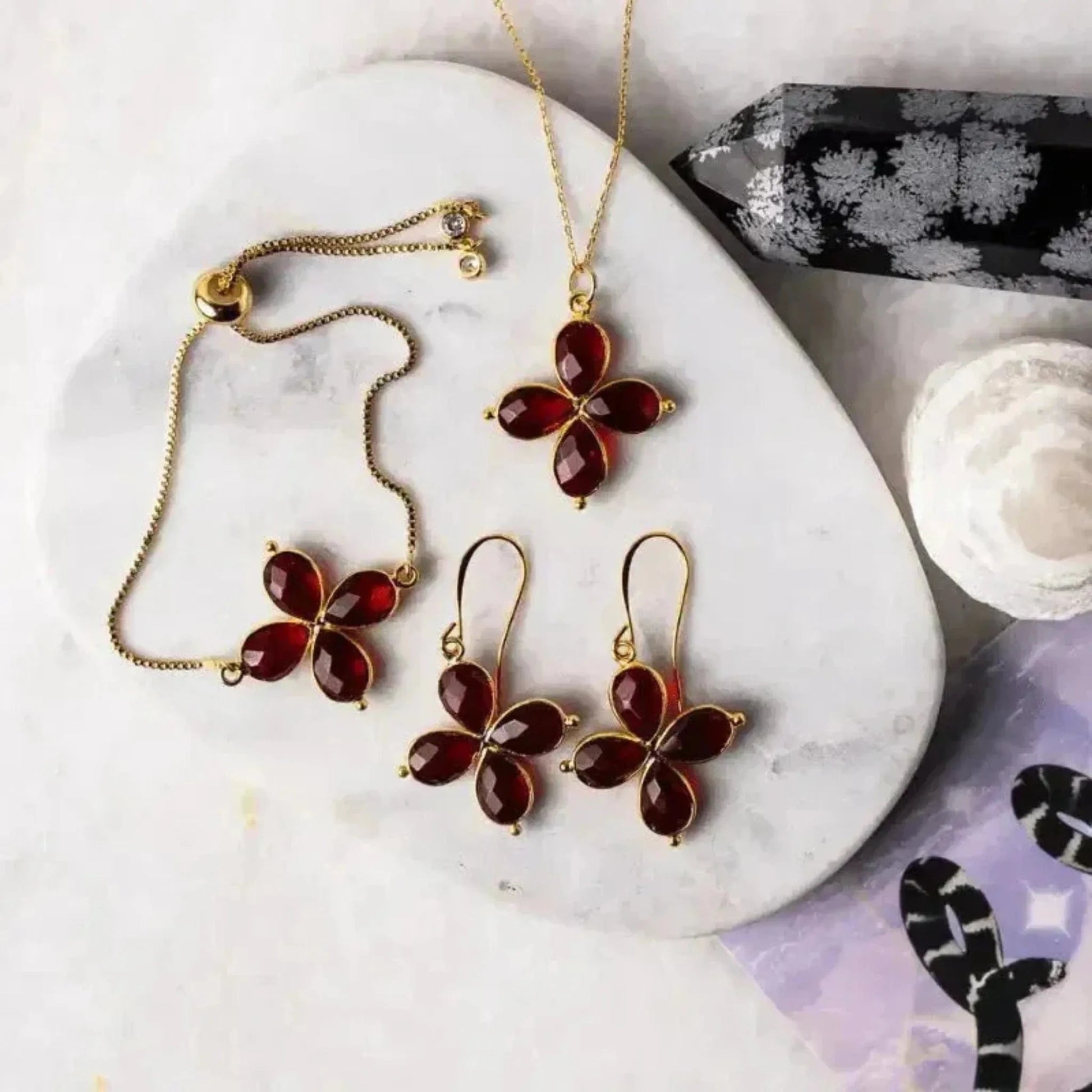 garnet clover jewelry set