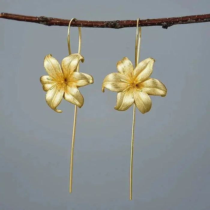 Gold Plated Sterling Silver Lotus Bloom Drop Earrings - Mystic Soul Jewelry