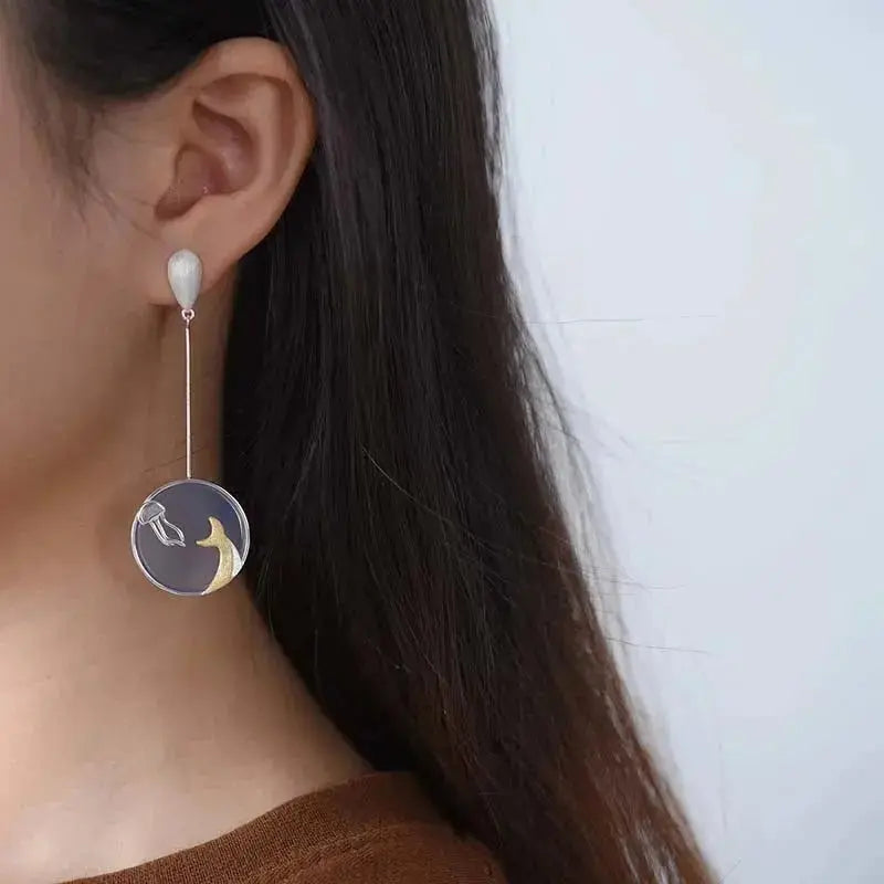 Whale silver ocean earrings