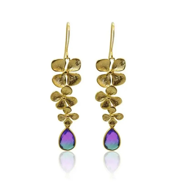 Peacock Aura 3 Bloom Plumeria Gold Earrings earrings