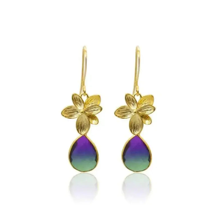 Peacock Aura Single Bloom Plumeria Gold Earrings earrings