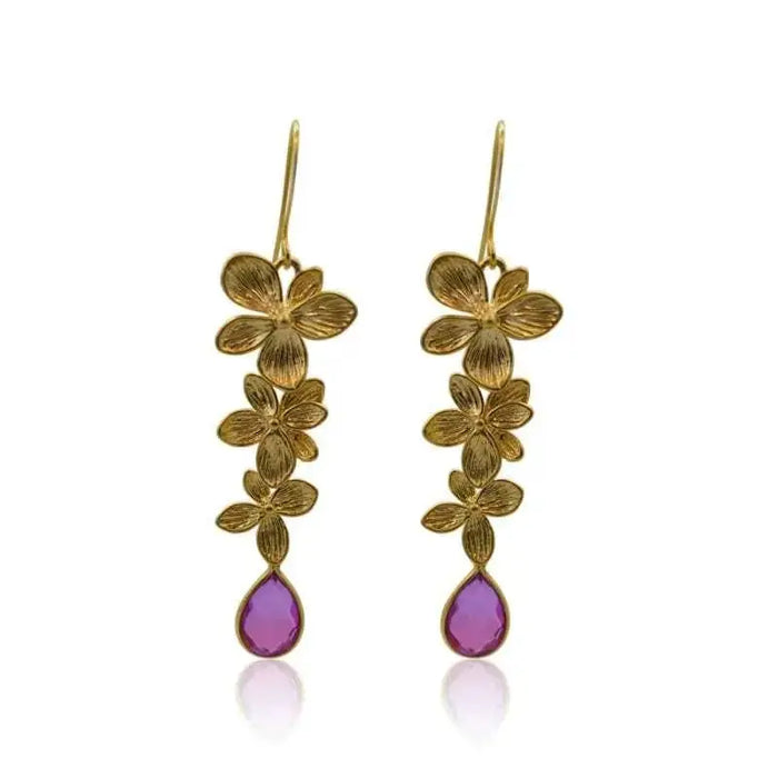 Orchid Earrings Pink Aura 3 Bloom Plumeria Gold Tropical Jewelry - Mystic Soul Jewelry