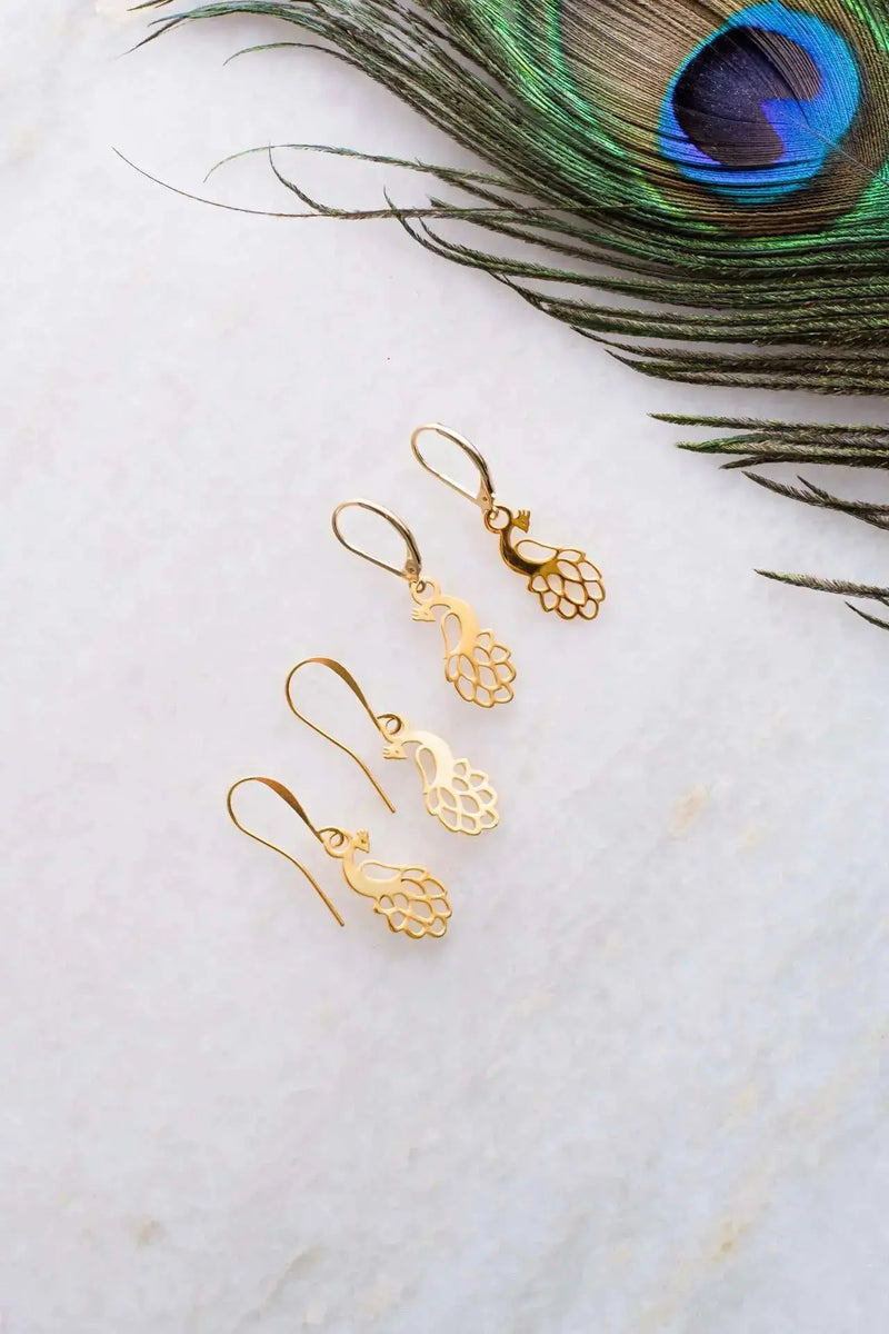 Peacock Gold Earrings - Mystic Soul Jewelry