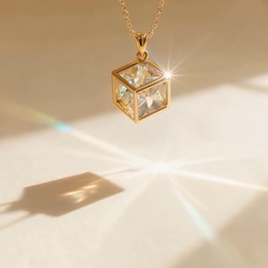 Load video: cuble gold necklace on light background