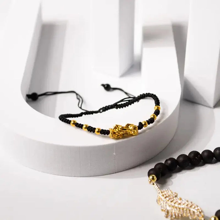 Prosperity Dragon: Feng Shui Gold Dragon on Adjustable Black Macramé Cord - Mystic Soul Jewelry