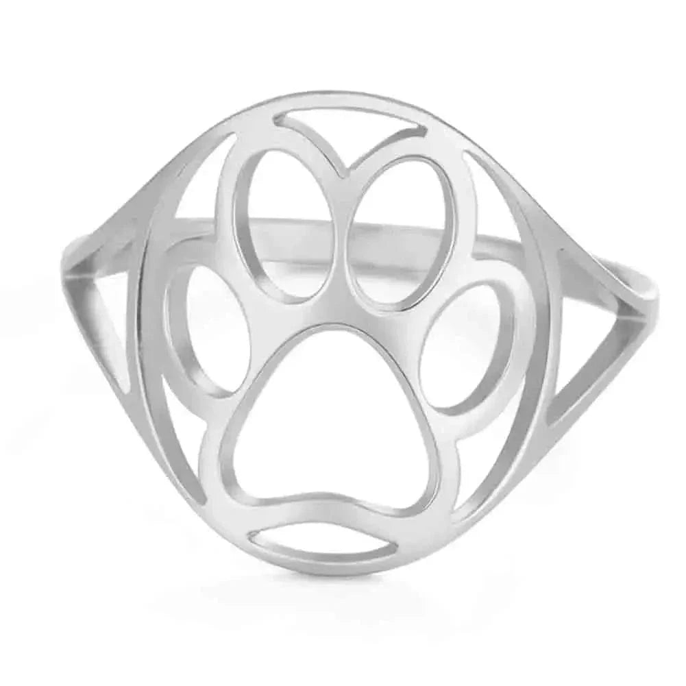 Silver ring with geometric design on a white background