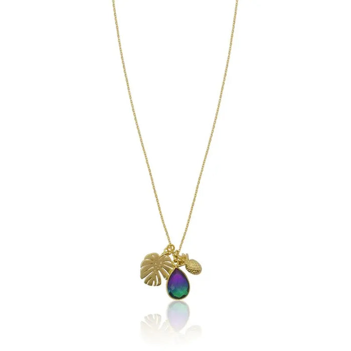Peacock Aura Leaf & Pineapple Gold Necklace 16