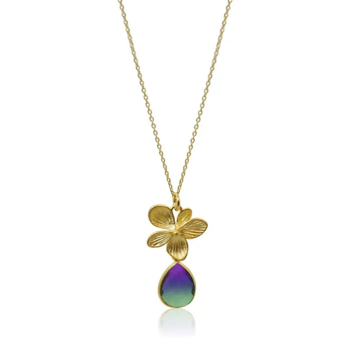 Peacok Aura Single Bloom Plumeria Gold Necklace necklace