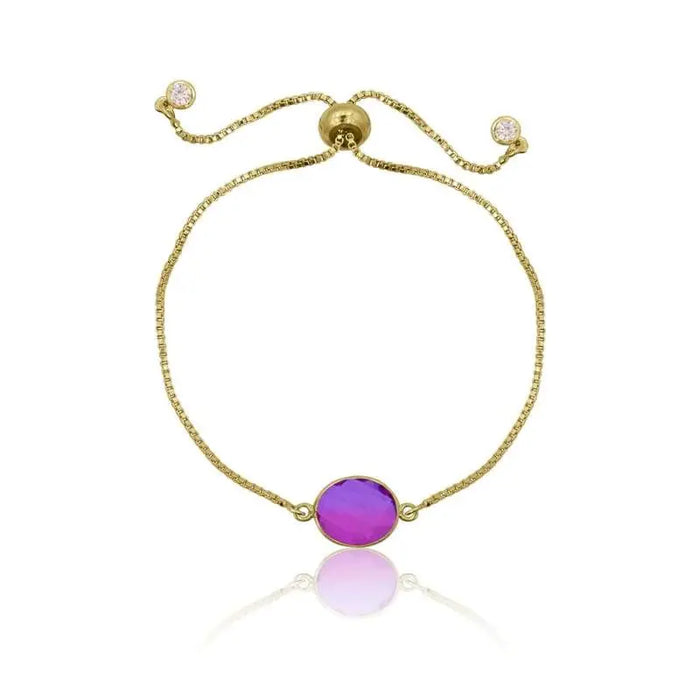 Pink Aura Oval Drop Adjustable Bracelet - Gold bracelet