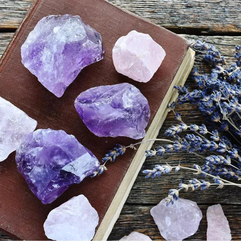 Amethyst crystal cluster with lavender — February birthstone jewelry