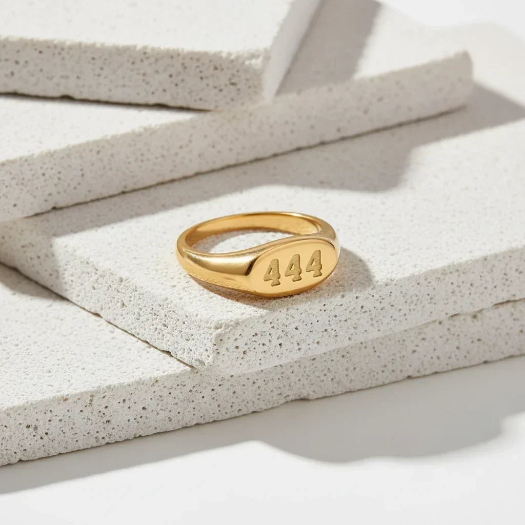 Gold 444 angel number ring — angel number jewelry for foundation and support