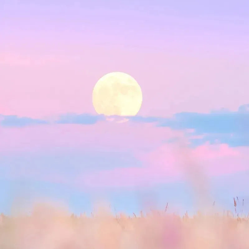 The full Strawberry Moon glowing warm pink in a June evening sky