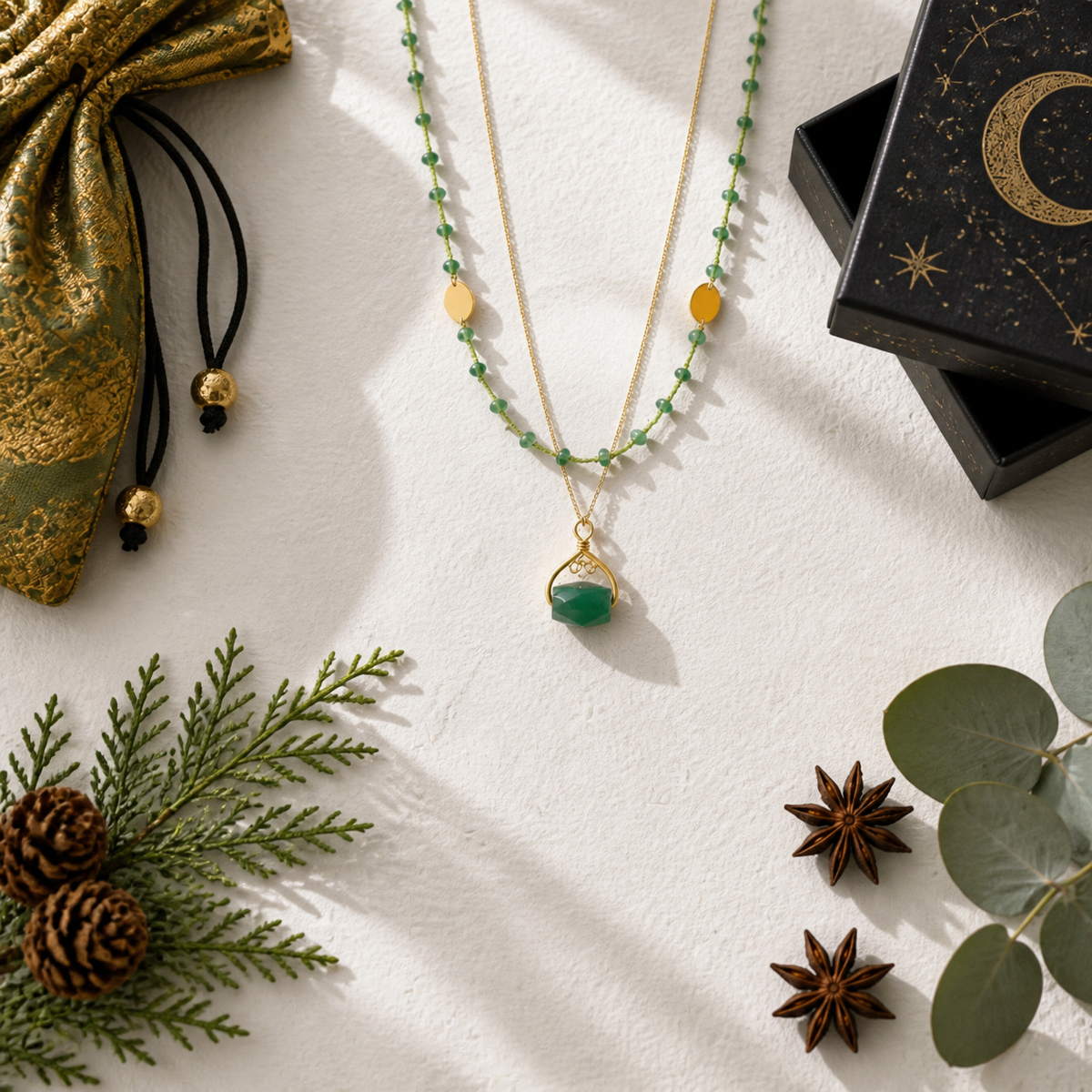 Lily green agate necklace, worn on The Vampire Diaries and made by hand in Calgary by Andrea — meaningful jewelry gifts under $100