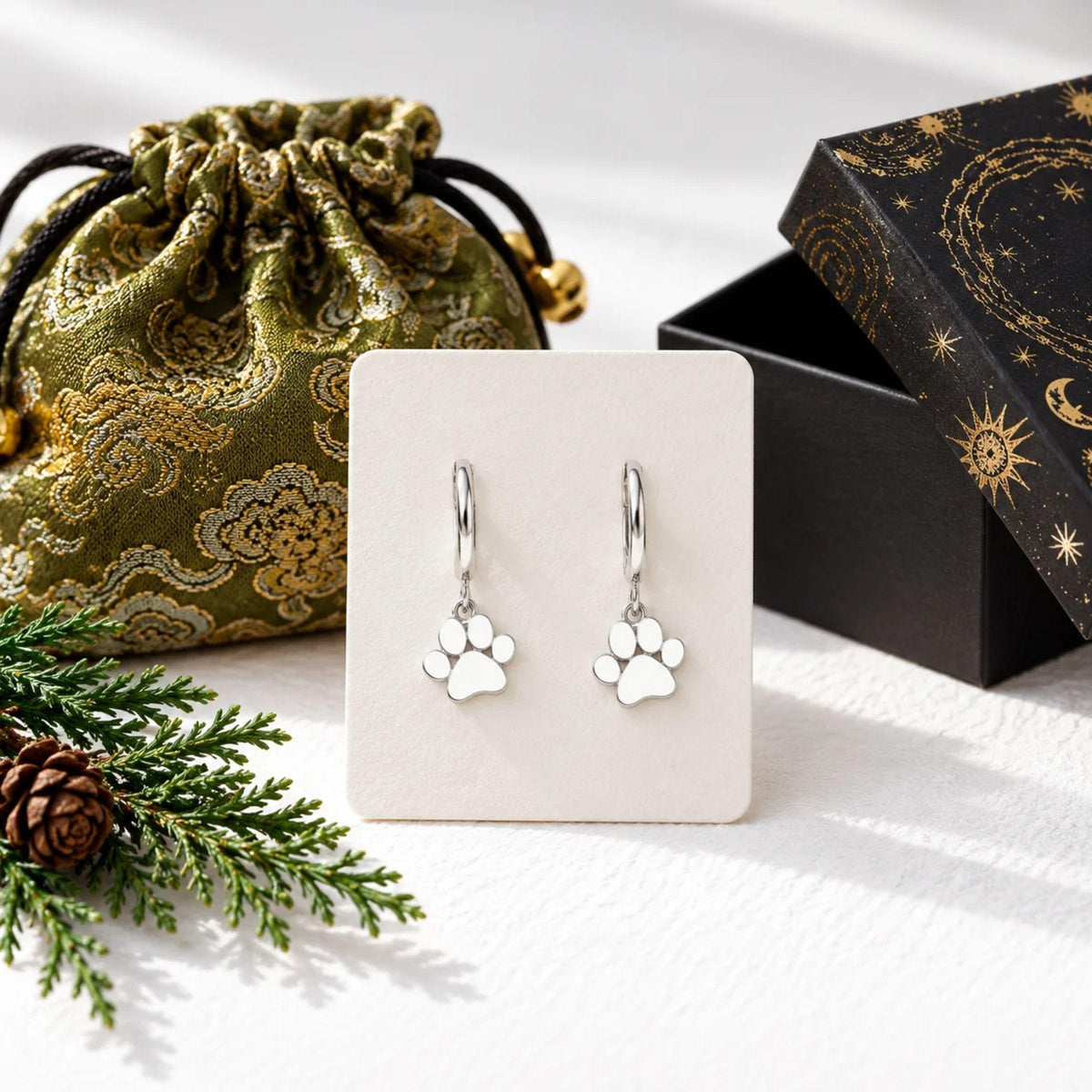 Crystals and Paws jewellery with the Mystic Soul gift bag and celestial box, cover for gifts for animal lovers