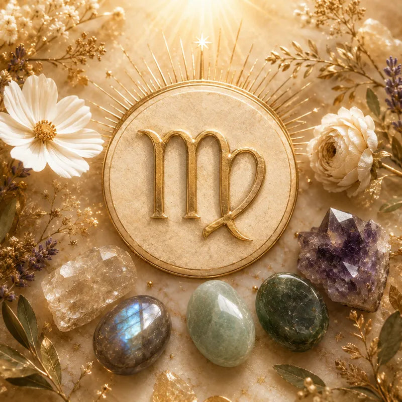 Virgo season crystals — amazonite, sodalite, moss agate and carnelian jewelry