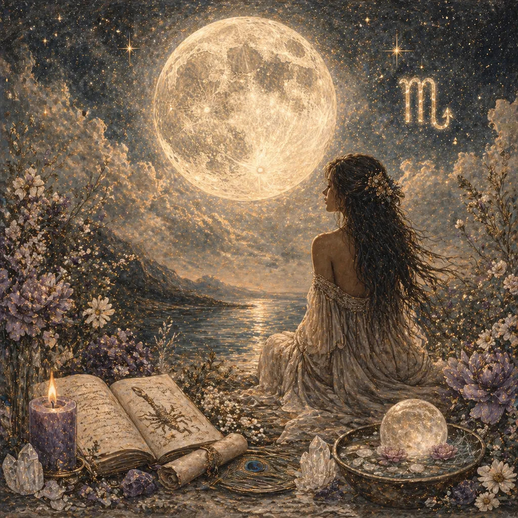 Scorpio Flower Moon May 2026 ritual guide — release crystals and celestial jewelry