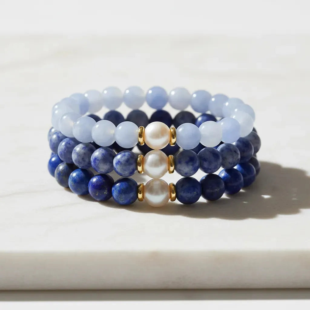 sodalite, amethyst and aquamarine calm jewelry set — crystal jewelry for calm
