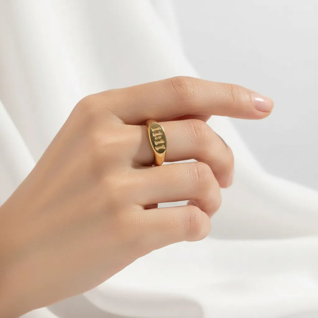 11:11 Angel Number Ring — Oval Band | Gold & Silver