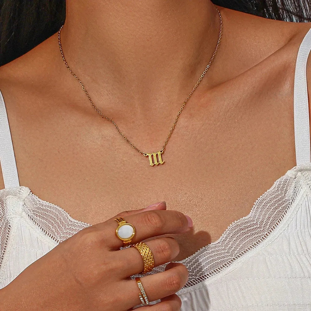 111  Gold angel number pendant necklaces  stainless steel, on woman with gold rings