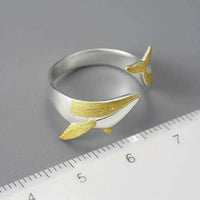 18K Gold & Silver Oceanic Whale Tail Ring | Elegant Sea - Inspired Style - Mystic Soul Jewelry