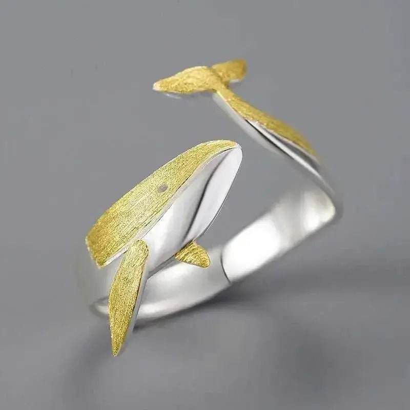 18K Gold & Silver Oceanic Whale Tail Ring | Elegant Sea - Inspired Style - Mystic Soul Jewelry