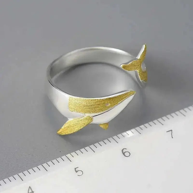 18K Gold & Silver Oceanic Whale Tail Ring for Elegant Sea-Inspired Style - Mystic Soul Jewelry