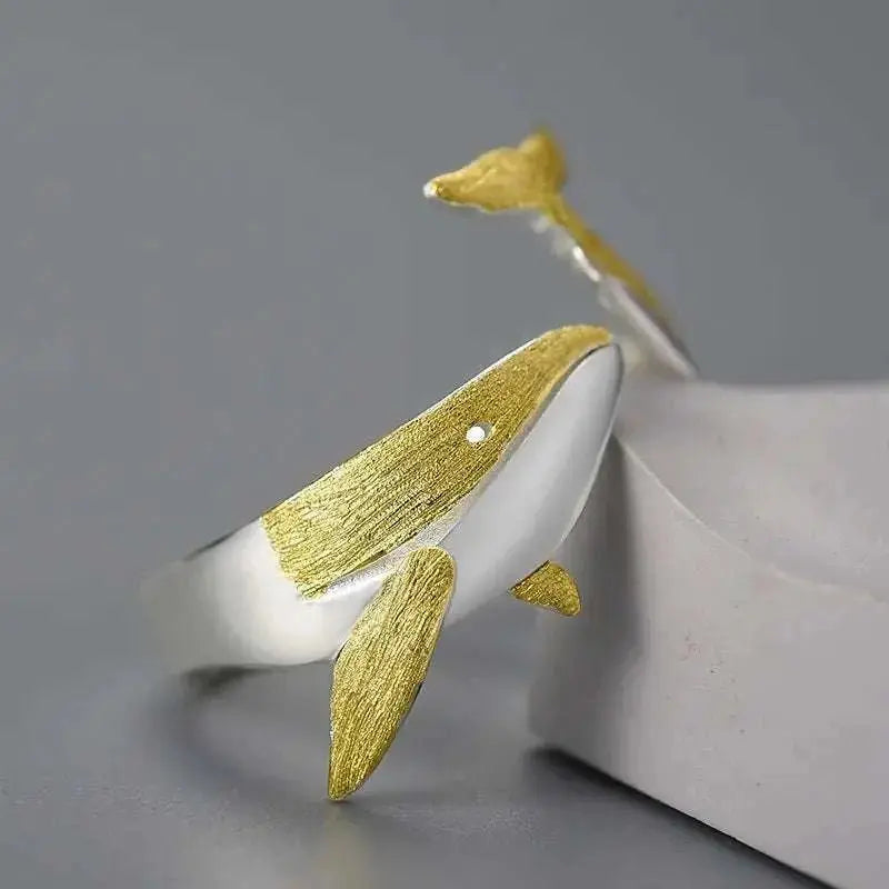 18K Gold & Silver Oceanic Whale Tail Ring for Elegant Sea-Inspired Style - Mystic Soul Jewelry