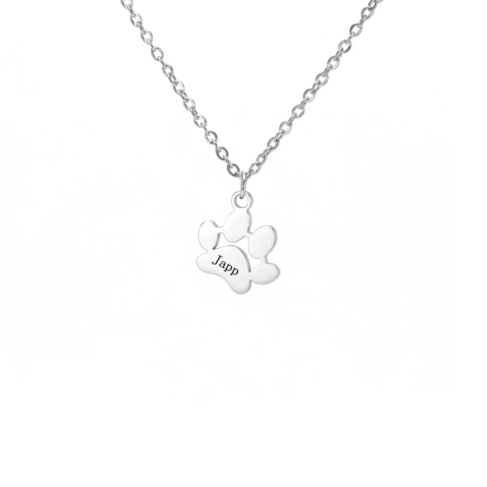 Silver necklace with a heart-shaped pendant on a white background