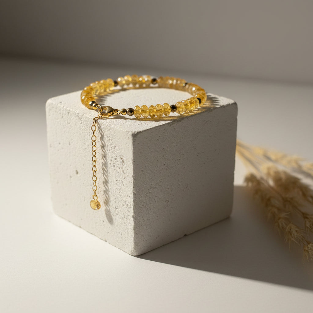 One-of-a-kind citrine rondelle bracelet with gold pyrite spacer beads