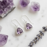 Amethyst Athena drop earrings in silver with amethyst and lavender, February birthstone jewelry