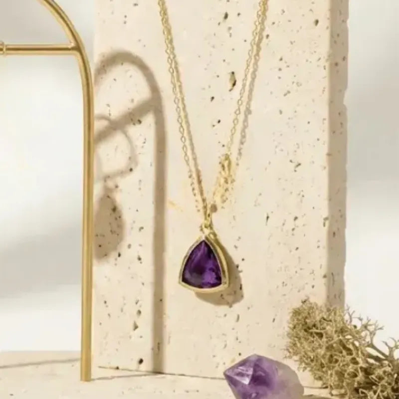 amethyst Athena glass drop necklace in gold — February birthstone purple pendant jewelry