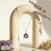 Amethyst Athena triangular pendant necklace in silver, February birthstone jewelry