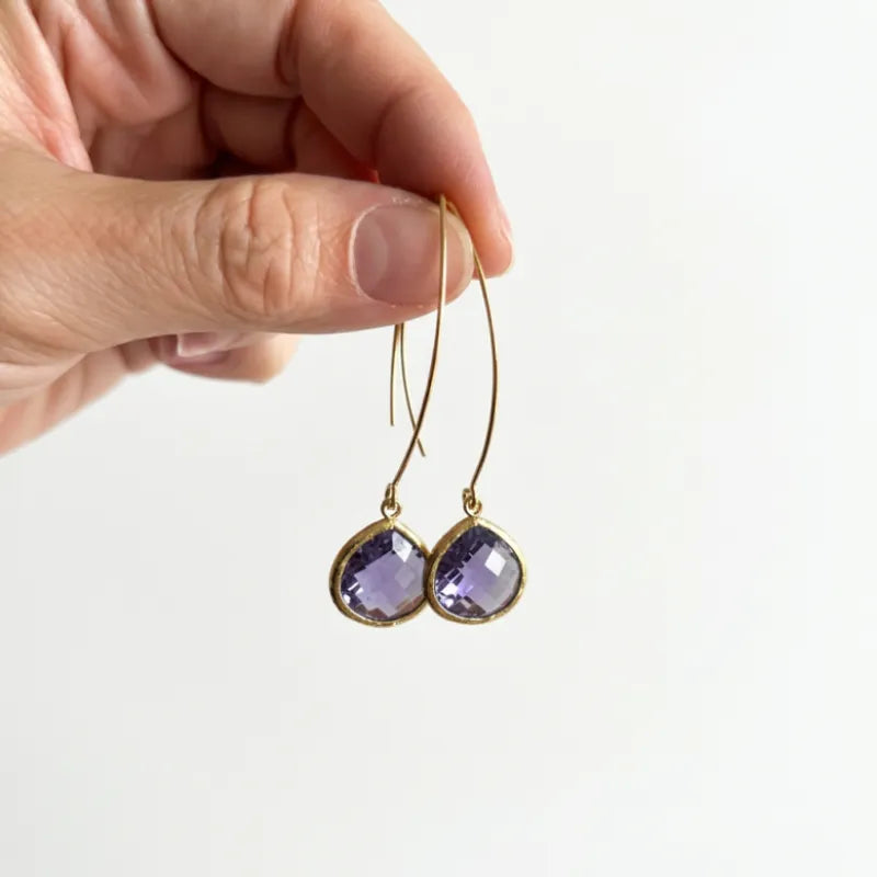 Amethyst elegant drop earrings in gold, February birthstone jewelry