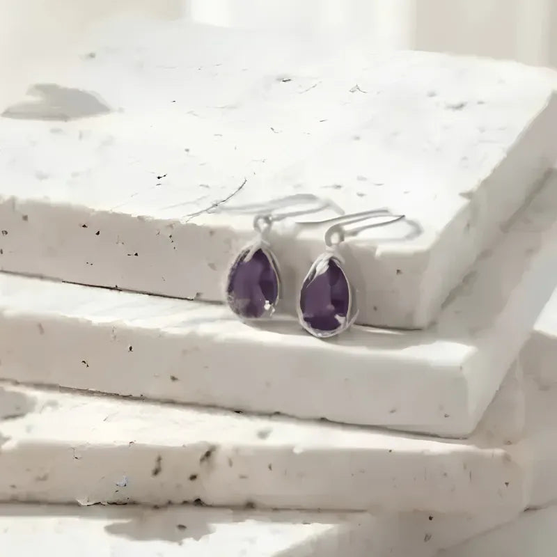 Amethyst exquisite drop earrings in silver, February birthstone jewelry